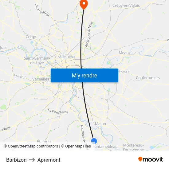 Barbizon to Apremont map