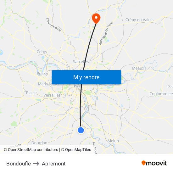 Bondoufle to Apremont map