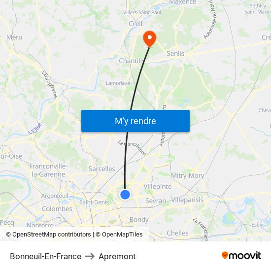 Bonneuil-En-France to Apremont map