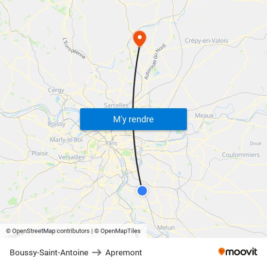 Boussy-Saint-Antoine to Apremont map