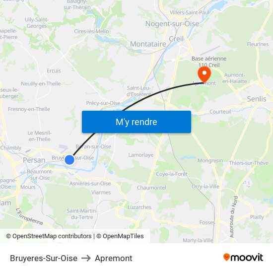 Bruyeres-Sur-Oise to Apremont map