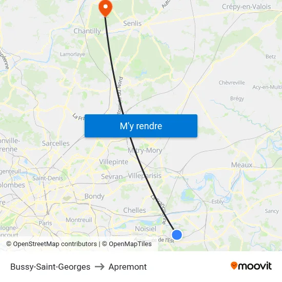 Bussy-Saint-Georges to Apremont map