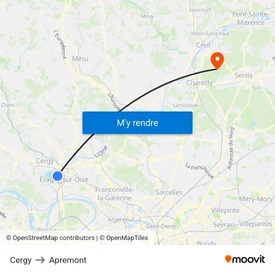 Cergy to Apremont map