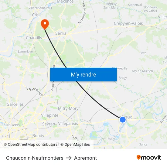 Chauconin-Neufmontiers to Apremont map
