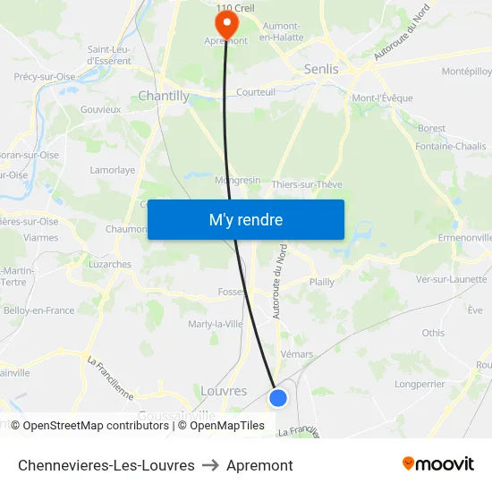 Chennevieres-Les-Louvres to Apremont map