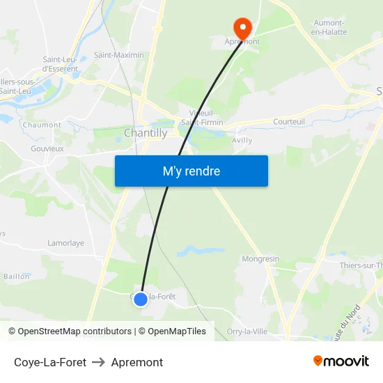 Coye-La-Foret to Apremont map
