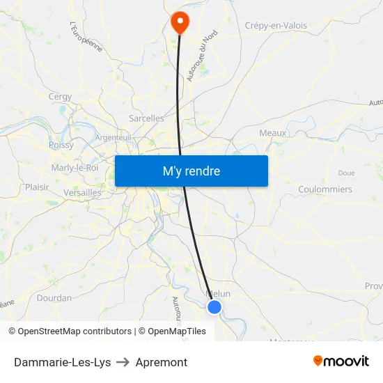 Dammarie-Les-Lys to Apremont map