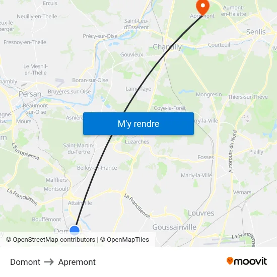 Domont to Apremont map