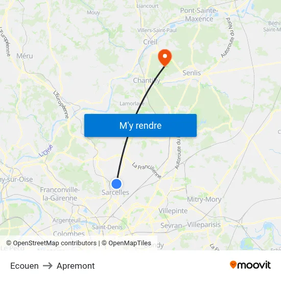 Ecouen to Apremont map