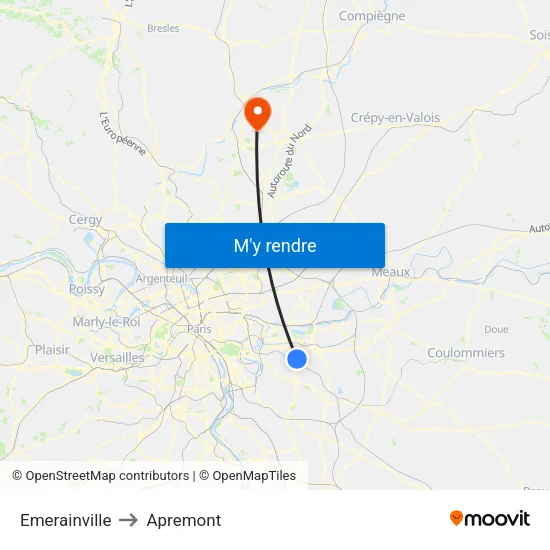 Emerainville to Apremont map