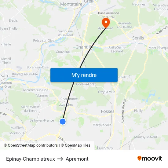 Epinay-Champlatreux to Apremont map