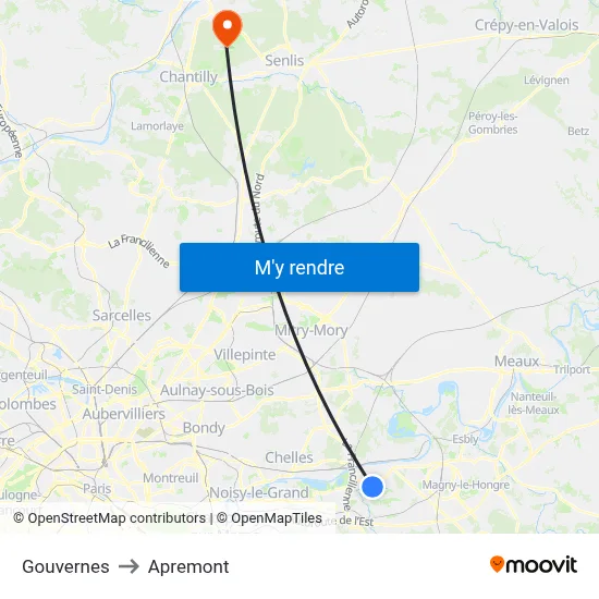 Gouvernes to Apremont map