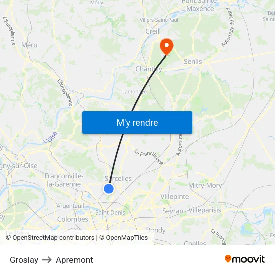 Groslay to Apremont map