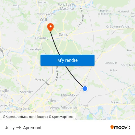 Juilly to Apremont map