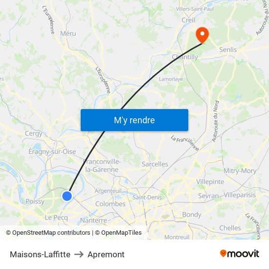 Maisons-Laffitte to Apremont map