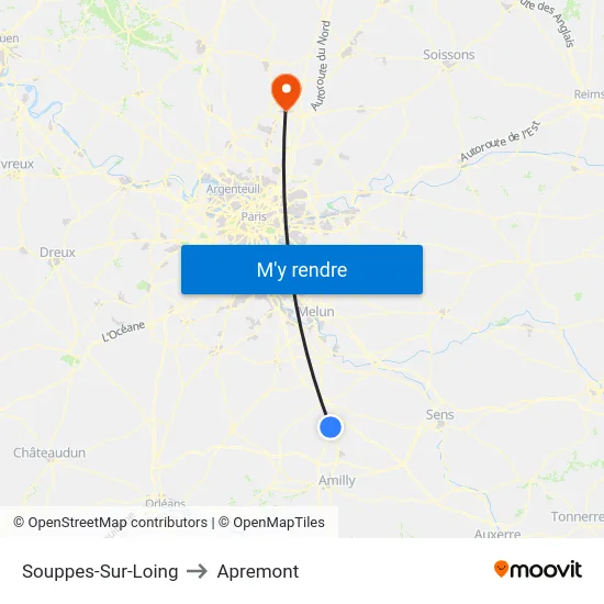 Souppes-Sur-Loing to Apremont map