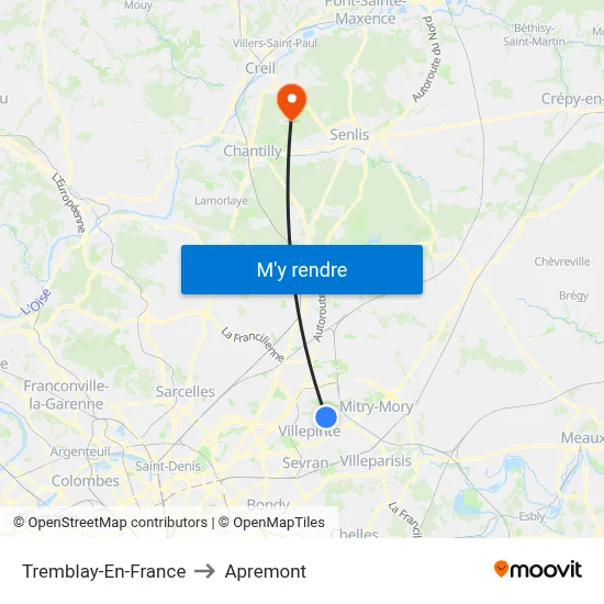 Tremblay-En-France to Apremont map