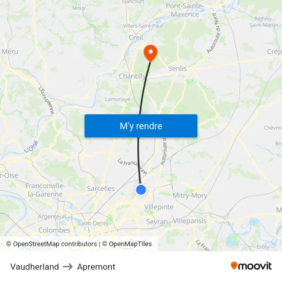 Vaudherland to Apremont map