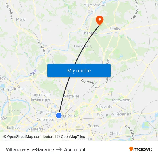 Villeneuve-La-Garenne to Apremont map