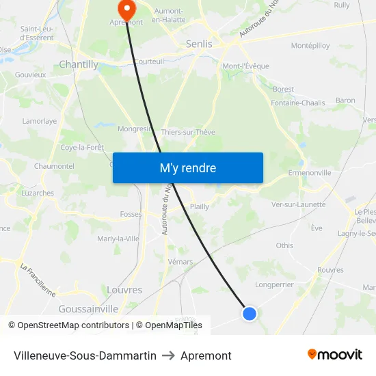 Villeneuve-Sous-Dammartin to Apremont map