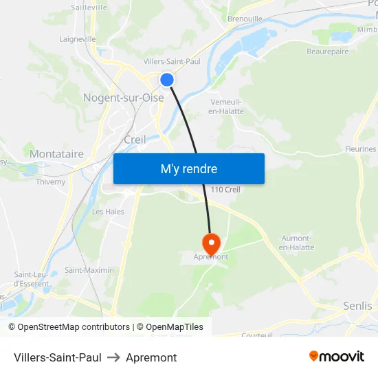 Villers-Saint-Paul to Apremont map