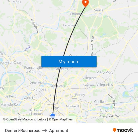 Denfert-Rochereau to Apremont map