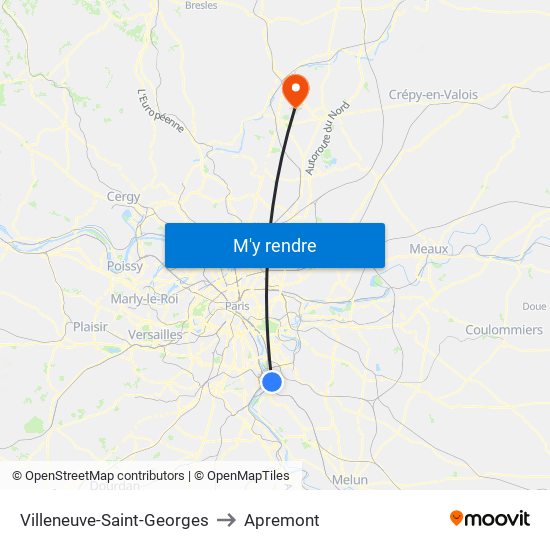 Villeneuve-Saint-Georges to Apremont map