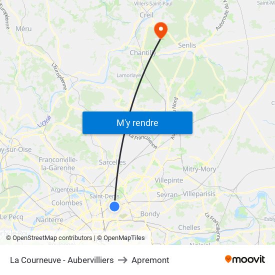 La Courneuve - Aubervilliers to Apremont map