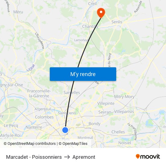 Marcadet - Poissonniers to Apremont map