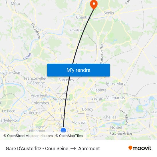 Gare D'Austerlitz - Cour Seine to Apremont map