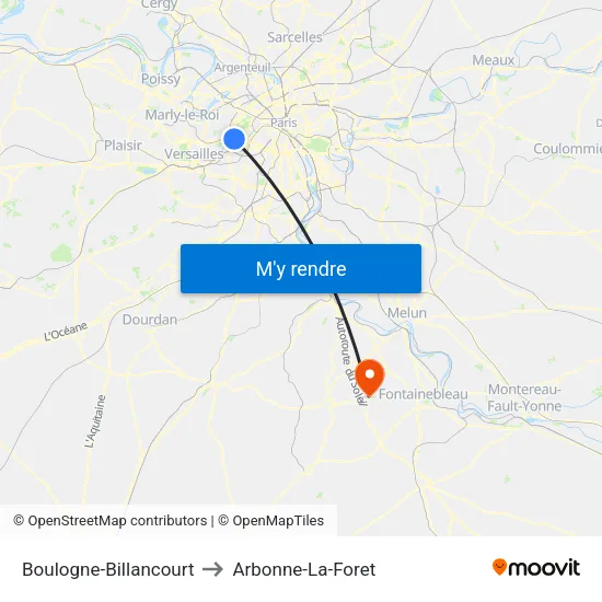 Boulogne-Billancourt to Arbonne-La-Foret map
