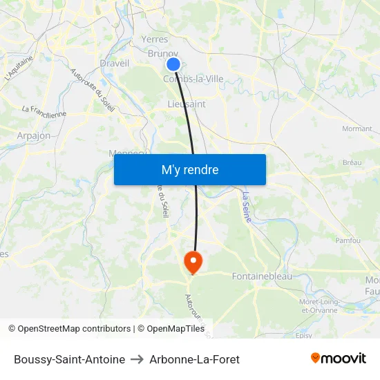 Boussy-Saint-Antoine to Arbonne-La-Foret map