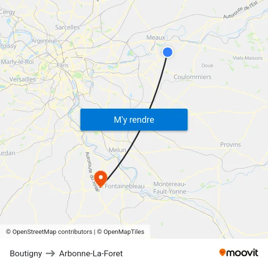 Boutigny to Arbonne-La-Foret map