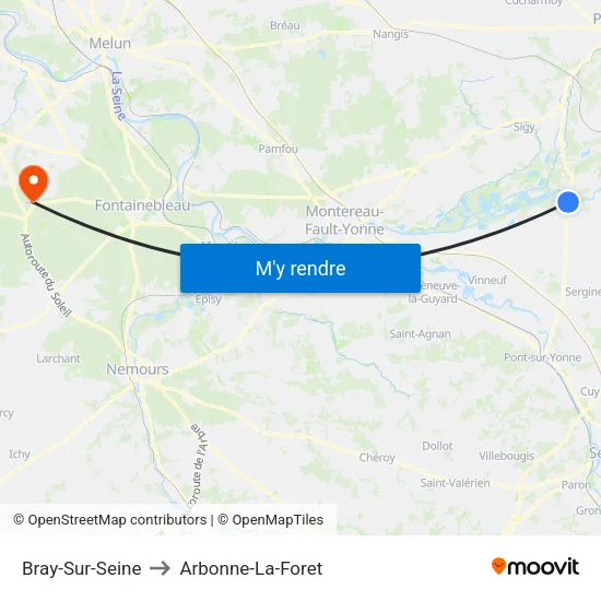 Bray-Sur-Seine to Arbonne-La-Foret map
