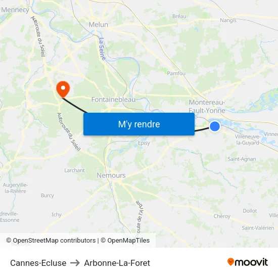 Cannes-Ecluse to Arbonne-La-Foret map