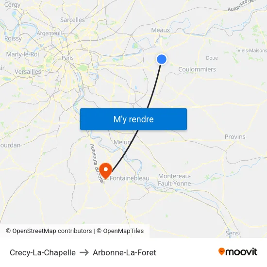 Crecy-La-Chapelle to Arbonne-La-Foret map