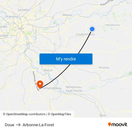 Doue to Arbonne-La-Foret map