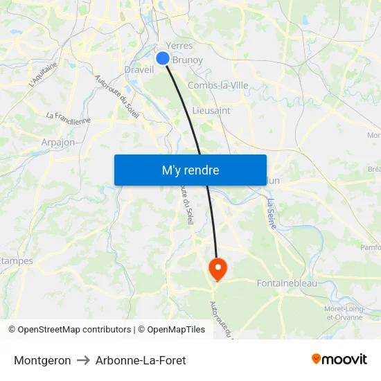 Montgeron to Arbonne-La-Foret map