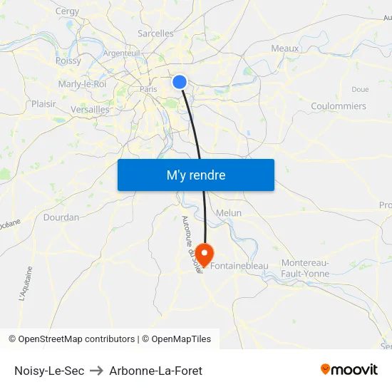 Noisy-Le-Sec to Arbonne-La-Foret map