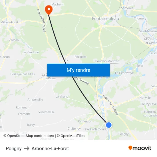 Poligny to Arbonne-La-Foret map