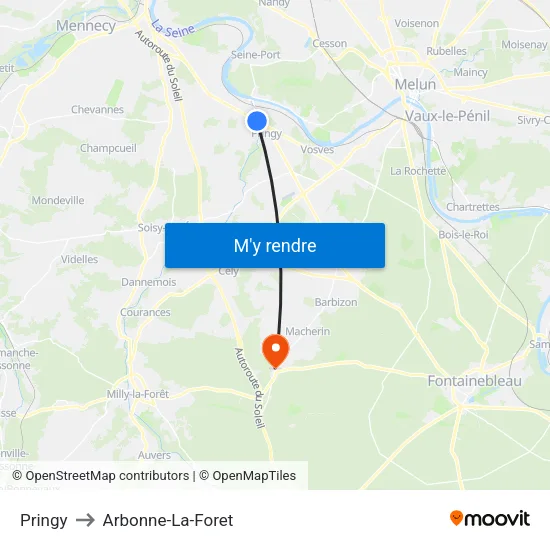 Pringy to Arbonne-La-Foret map