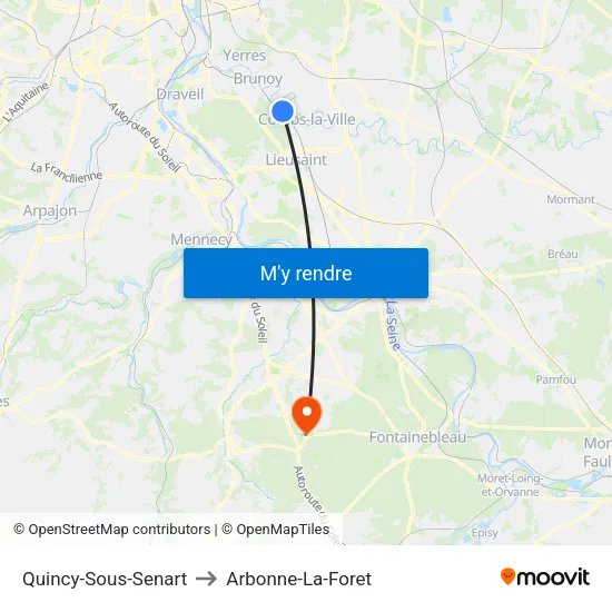 Quincy-Sous-Senart to Arbonne-La-Foret map