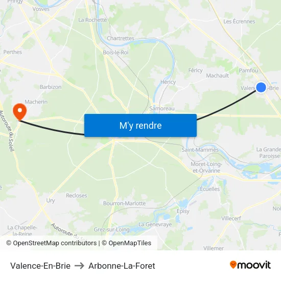 Valence-En-Brie to Arbonne-La-Foret map