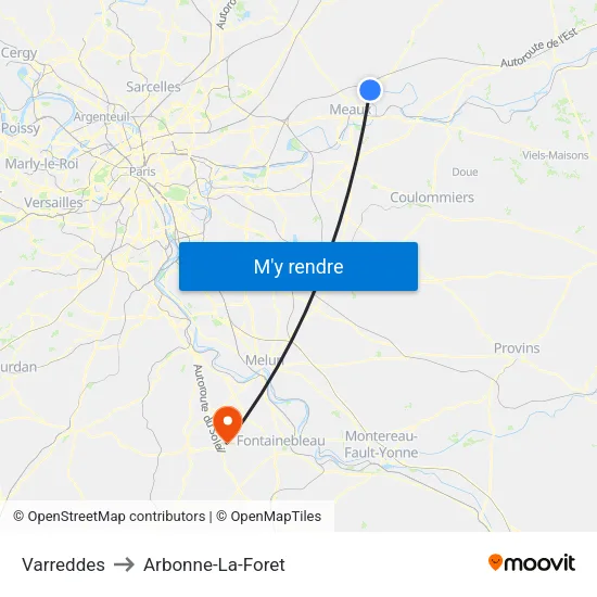Varreddes to Arbonne-La-Foret map