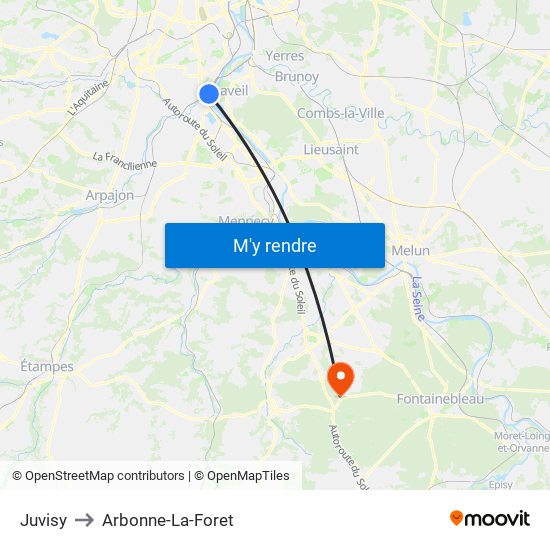 Juvisy to Arbonne-La-Foret map