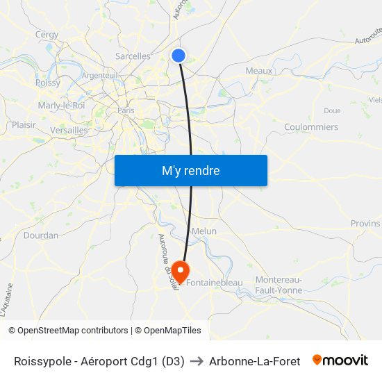 Roissypole - Aéroport Cdg1 (D3) to Arbonne-La-Foret map