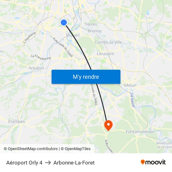 Aéroport Orly 4 to Arbonne-La-Foret map