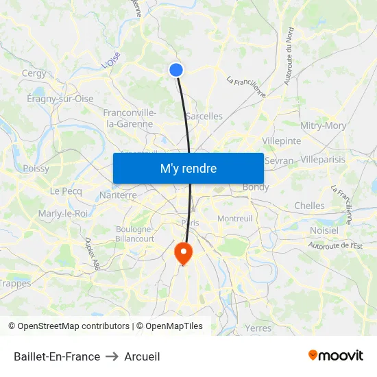 Baillet-En-France to Arcueil map