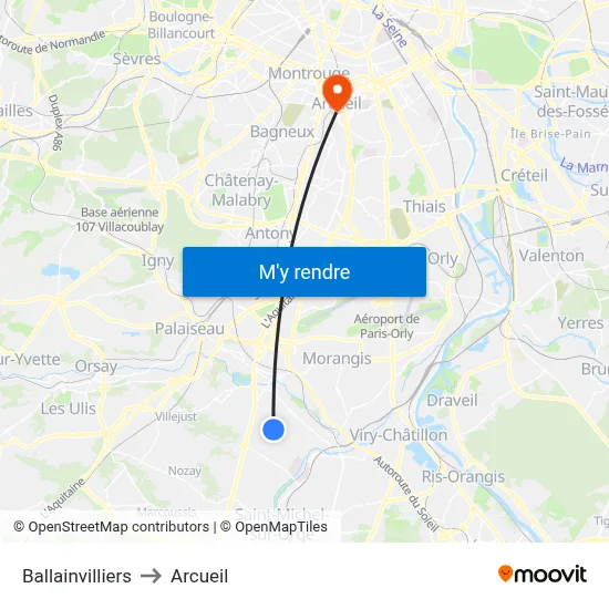 Ballainvilliers to Arcueil map