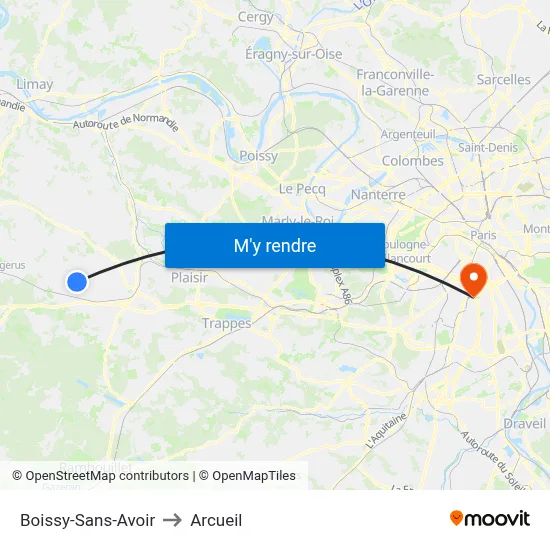Boissy-Sans-Avoir to Arcueil map